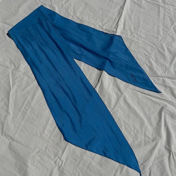 Vintage Sky Chinese Baby  Azure Blue Silk Headscarf Neck Long Thin - Picture 2 of 5